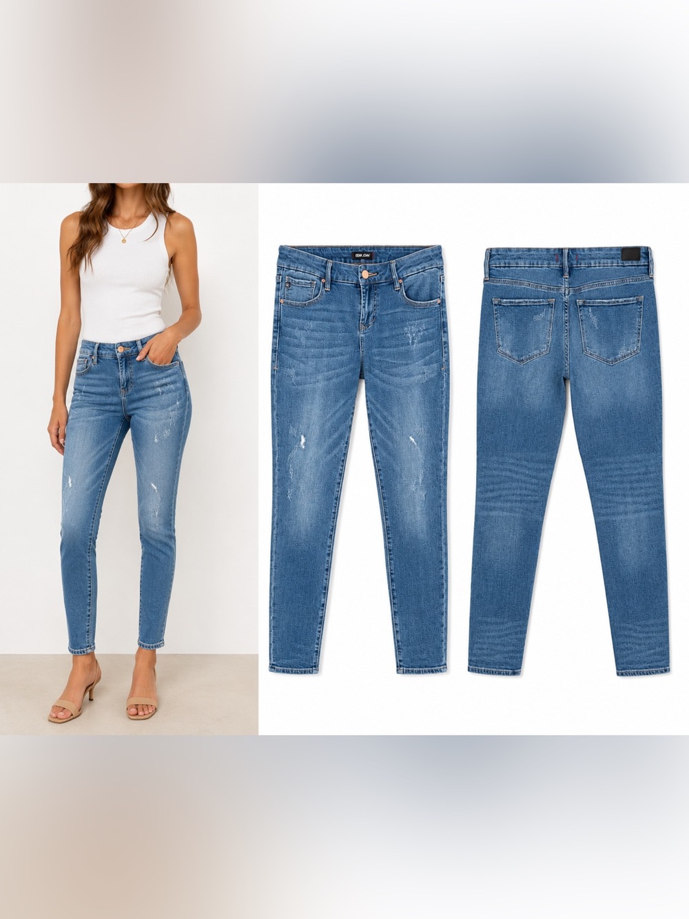 Dear John Joyrich Comfort Skinny Jeans Light Wash Distressed Stretch Size 27